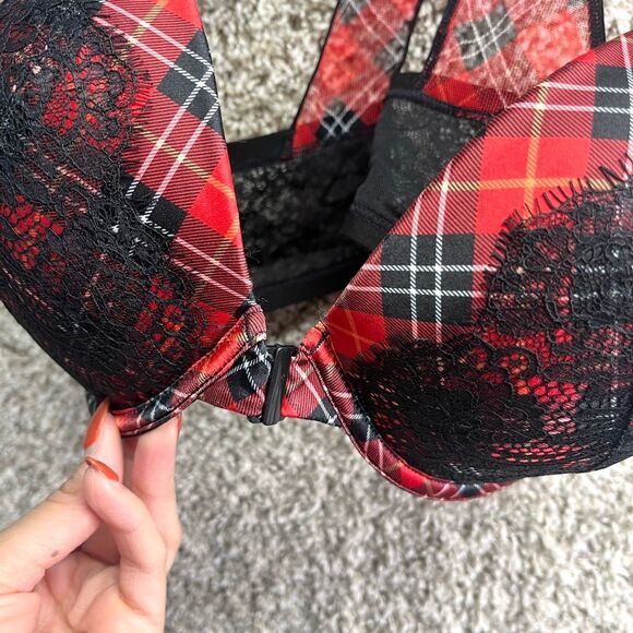 Victoria’s Secret Bra Women’s 38DD Very Sexy Red & Black Plaid Racerback Push Up - Picture 2 of 5